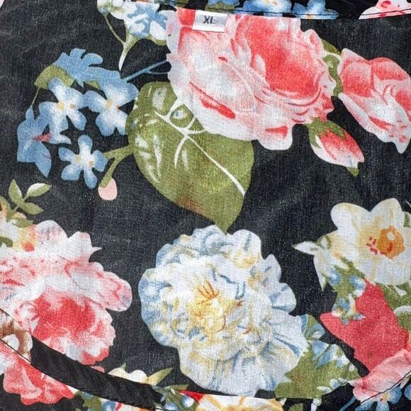 🪩4/$20!! Black Floral Sleeveless Blouse XL (No Brand) - Picture 3 of 3